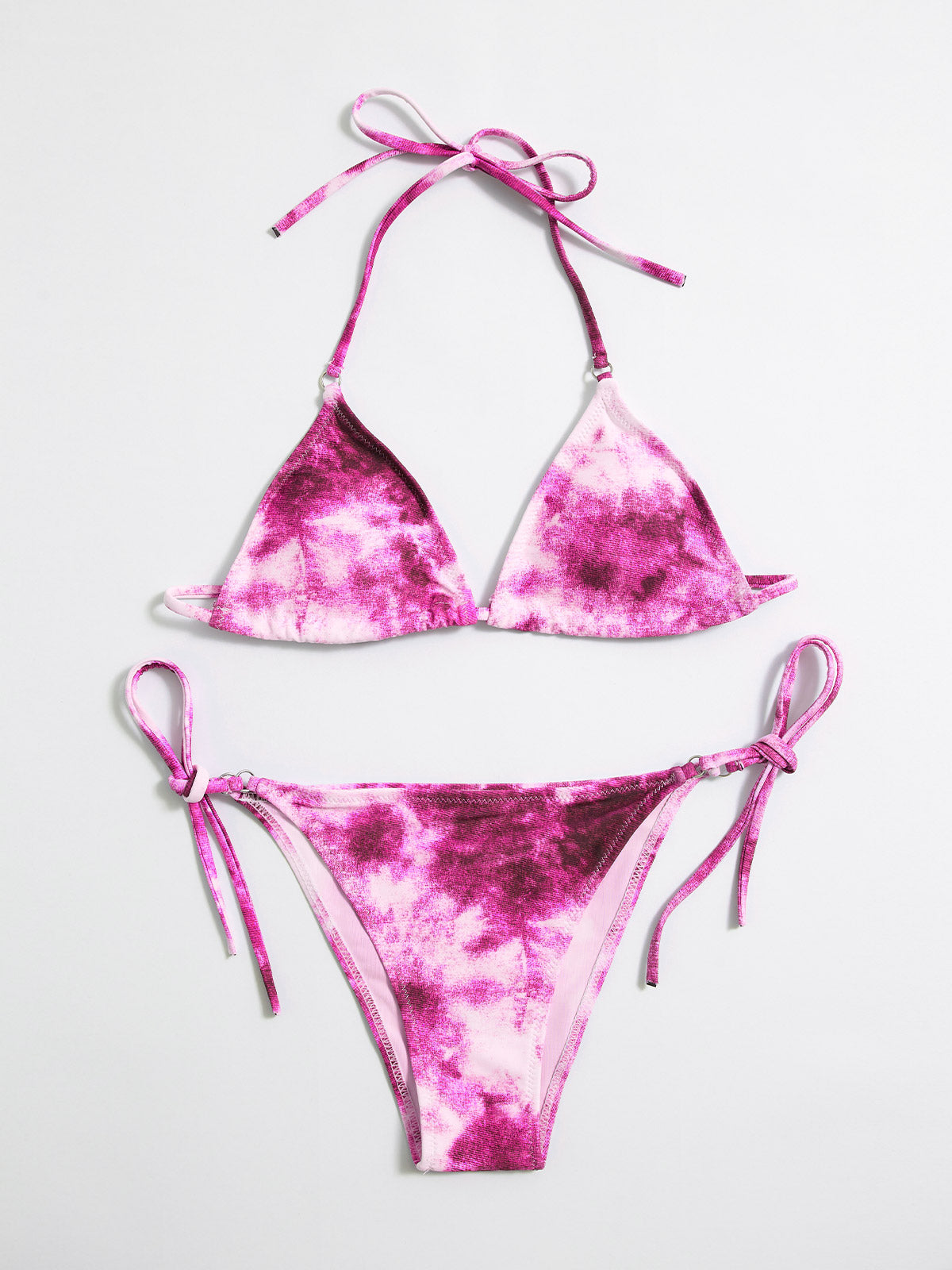 Tie-Dye Hanging Neck Lace Up Triangle Bikini