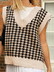 V Neck Houndstooth Sweater Vest