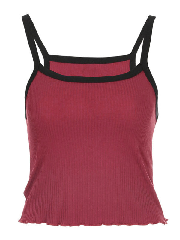 Contrast Trim Rib-Knit Crop Cami Top