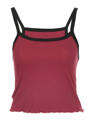 Contrast Trim Rib-Knit Crop Cami Top
