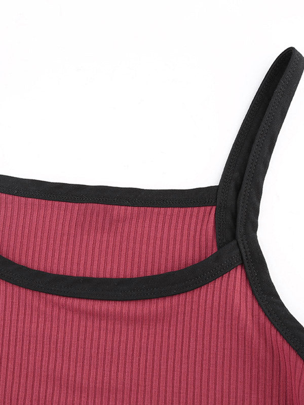 Contrast Trim Rib-Knit Crop Cami Top