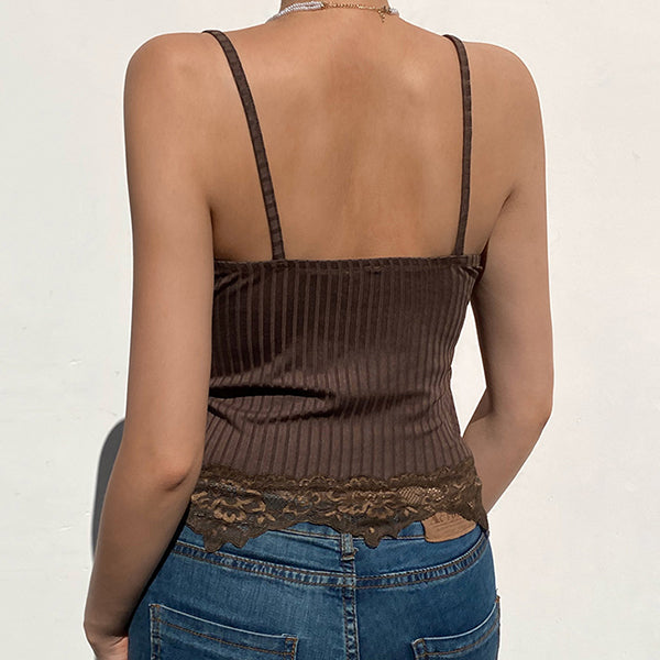 Lace Paneled Rib Crop Cami Top