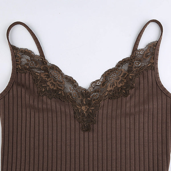 Lace Paneled Rib Crop Cami Top