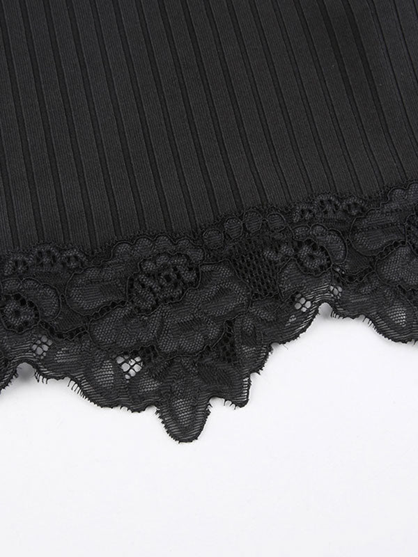 Lace Paneled Rib Crop Cami Top