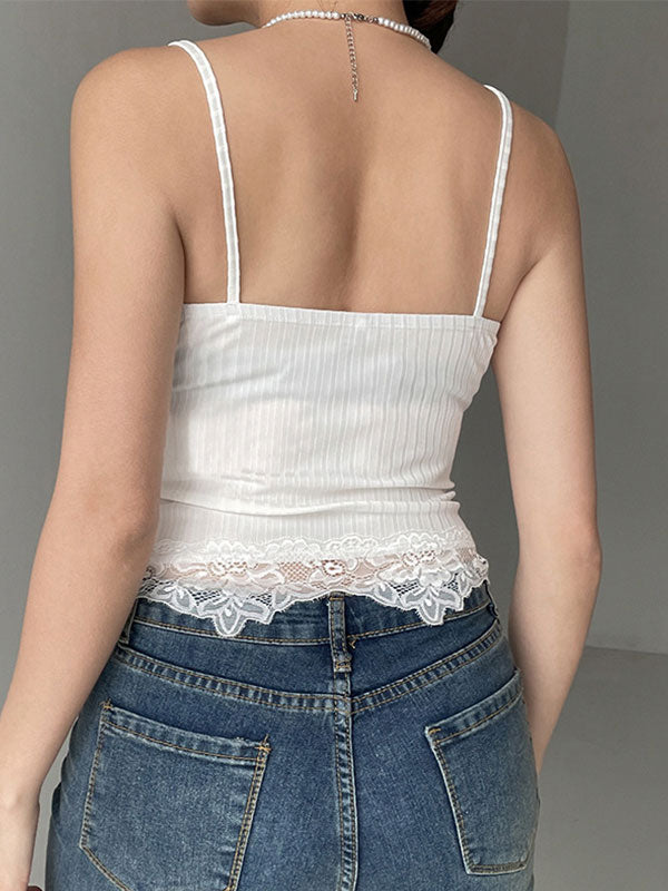 Lace Paneled Rib Crop Cami Top