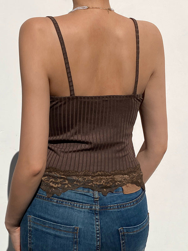 Lace Paneled Rib Crop Cami Top