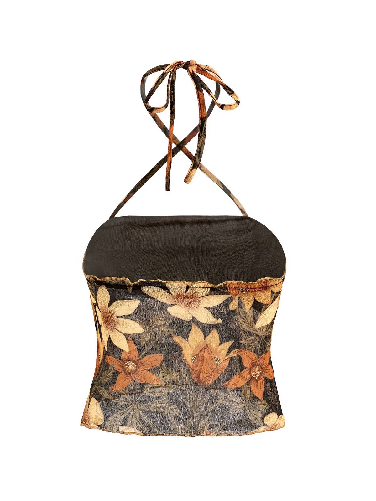 Halter Mesh Floral Crop Cami Top