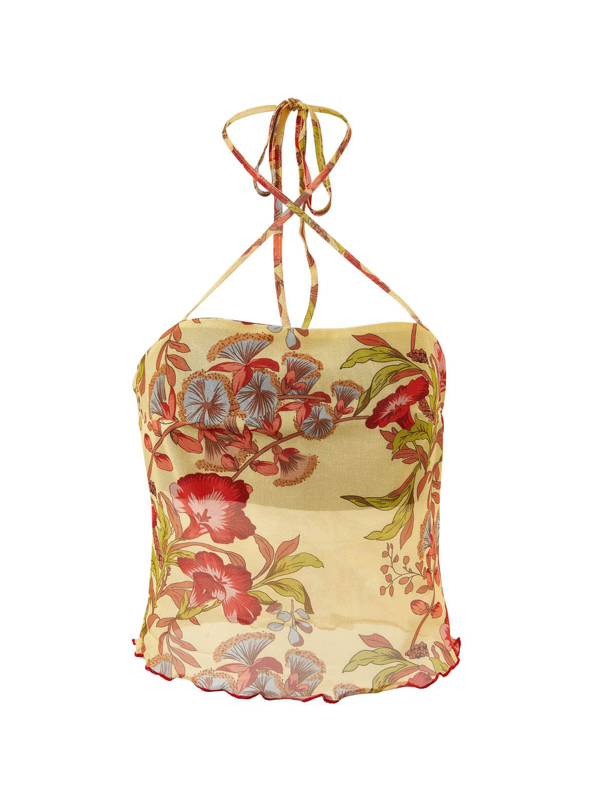 Halter Mesh Floral Crop Cami Top