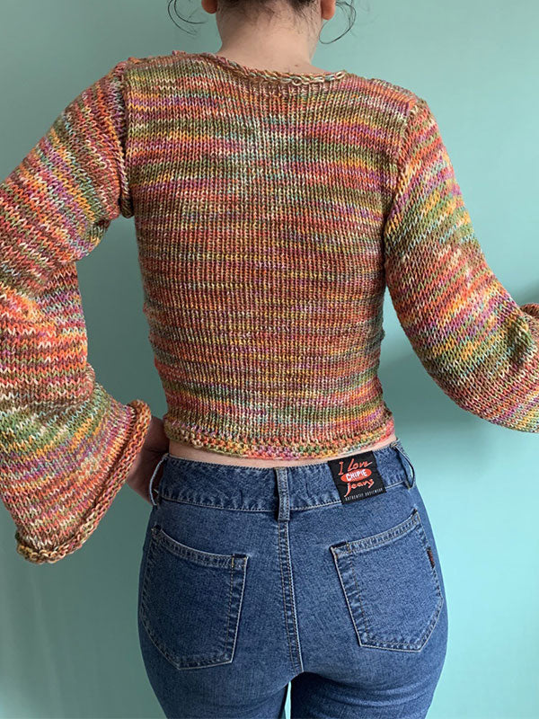 Rainbow Striped Pullover Knit Crop Sweater