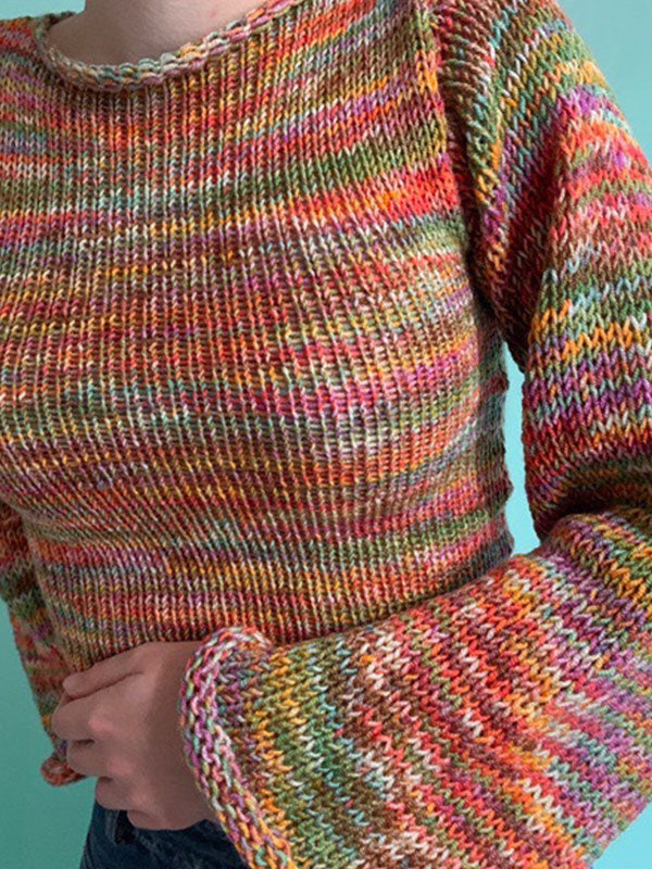 Rainbow Striped Pullover Knit Crop Sweater