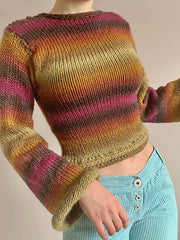 Rainbow Striped Pullover Knit Crop Sweater