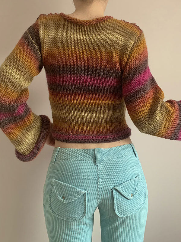 Rainbow Striped Pullover Knit Crop Sweater