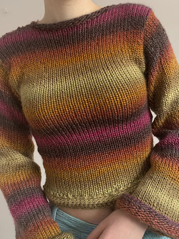 Rainbow Striped Pullover Knit Crop Sweater