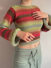 Rainbow Striped Pullover Knit Crop Sweater