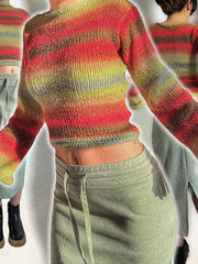 Rainbow Striped Pullover Knit Crop Sweater