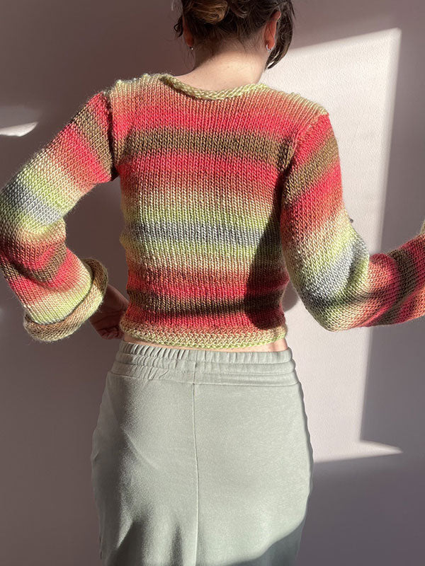 Rainbow Striped Pullover Knit Crop Sweater