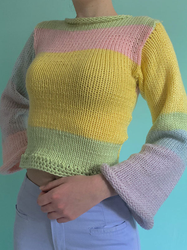 Rainbow Striped Pullover Knit Crop Sweater