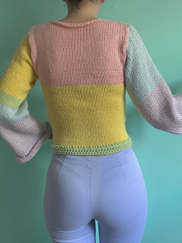 Rainbow Striped Pullover Knit Crop Sweater