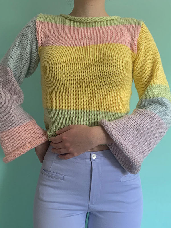 Rainbow Striped Pullover Knit Crop Sweater