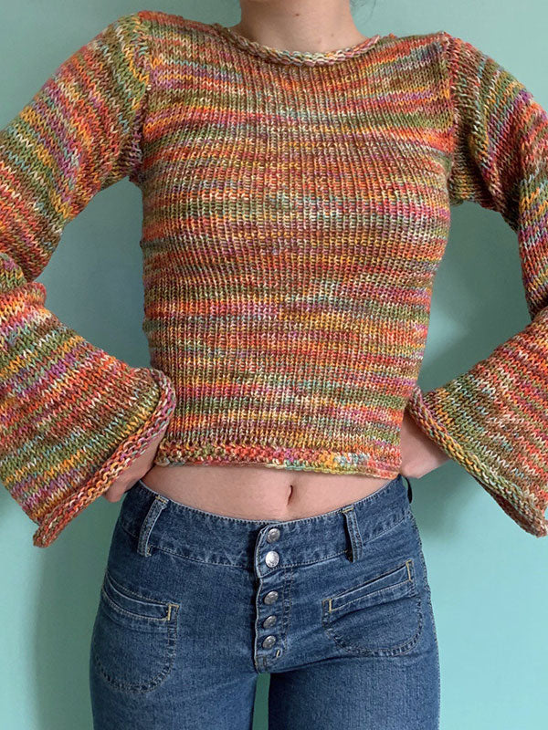 Rainbow Striped Pullover Knit Crop Sweater