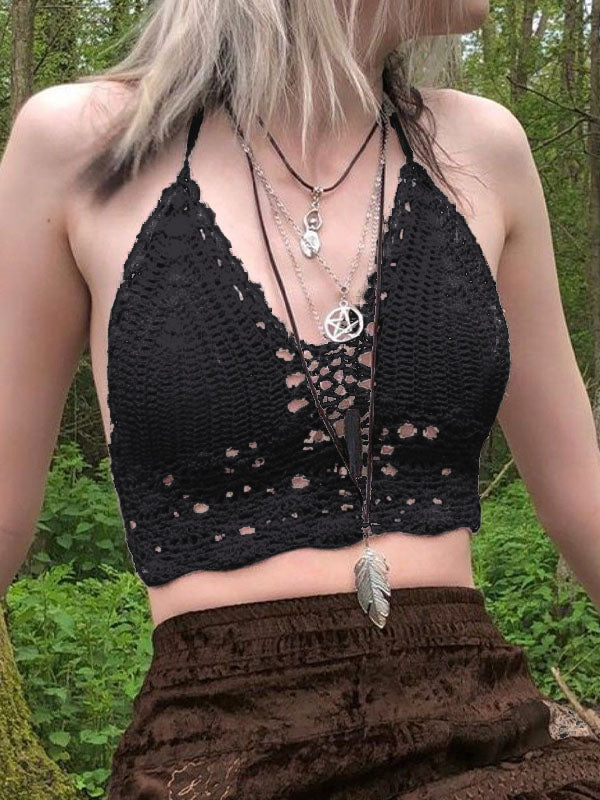 Halter Crochet Knit Crop Cami Top