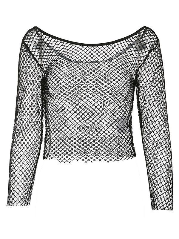 Fishnet Long Sleeve Knit Crop Top