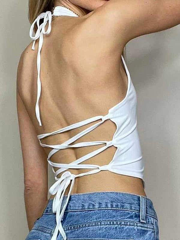 Irregular Hem Halter Crop Tank Top