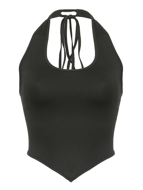 Irregular Hem Halter Crop Tank Top