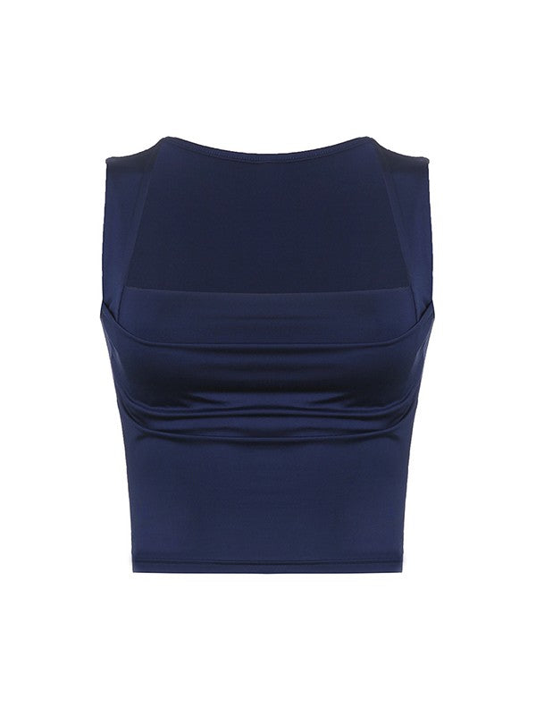 Ruched Scoop Neck Crop Tank Top