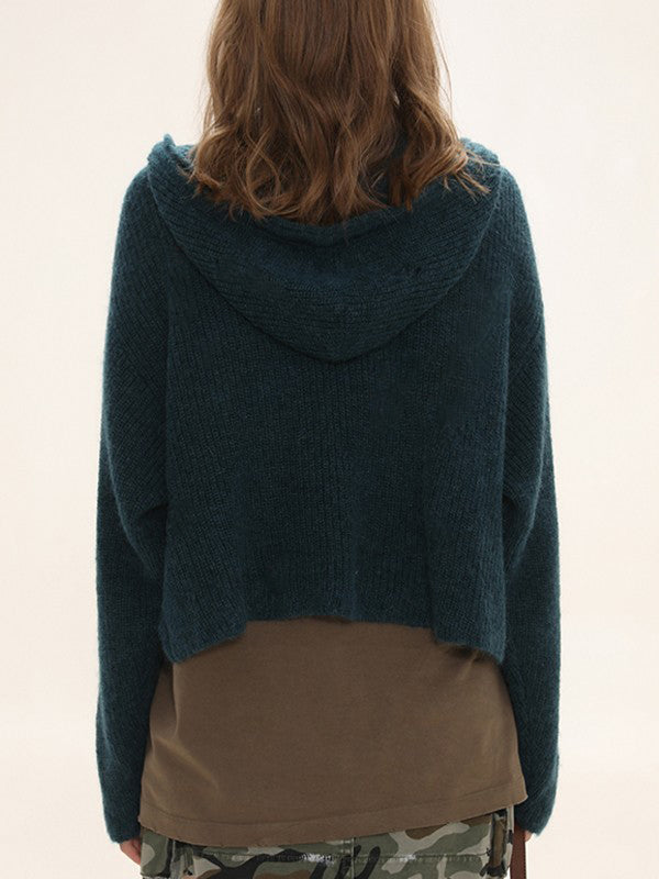 Star Jacquard Zip Up Hooded Knit Cardigan
