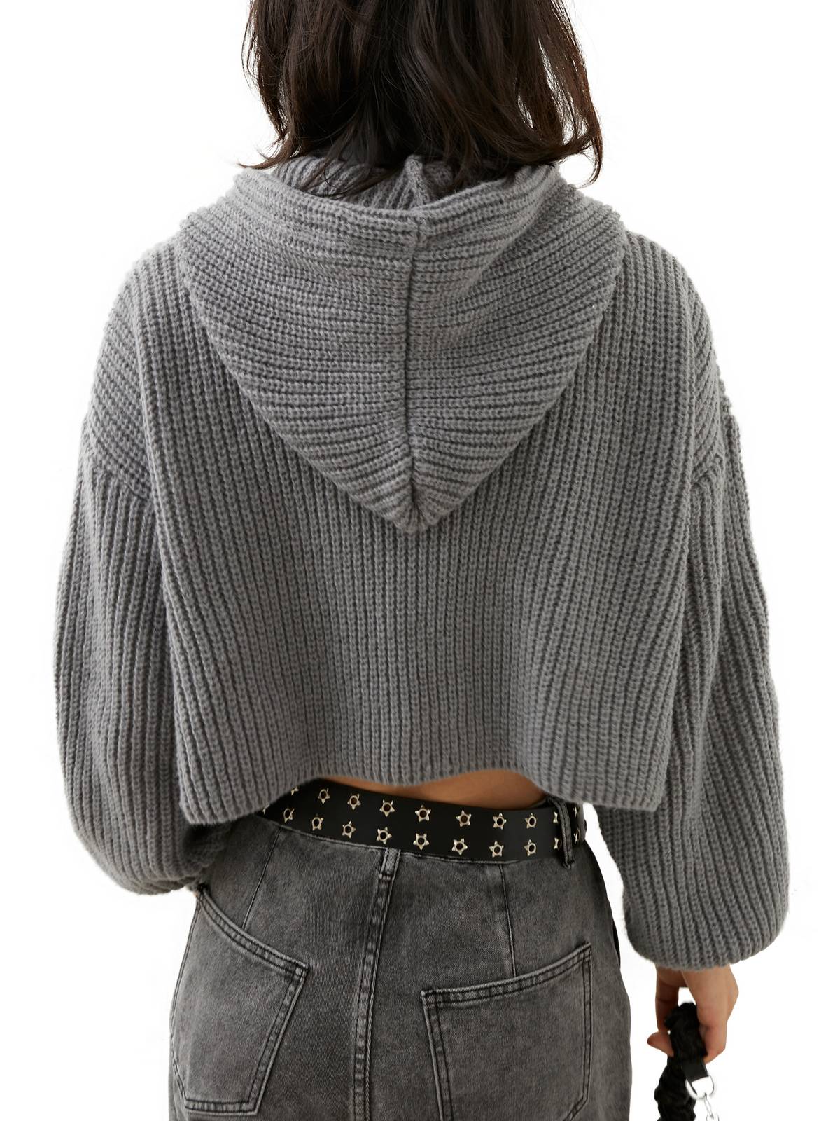 Star Jacquard Zip Up Hooded Knit Cardigan