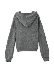 Star Jacquard Zip Up Hooded Knit Cardigan
