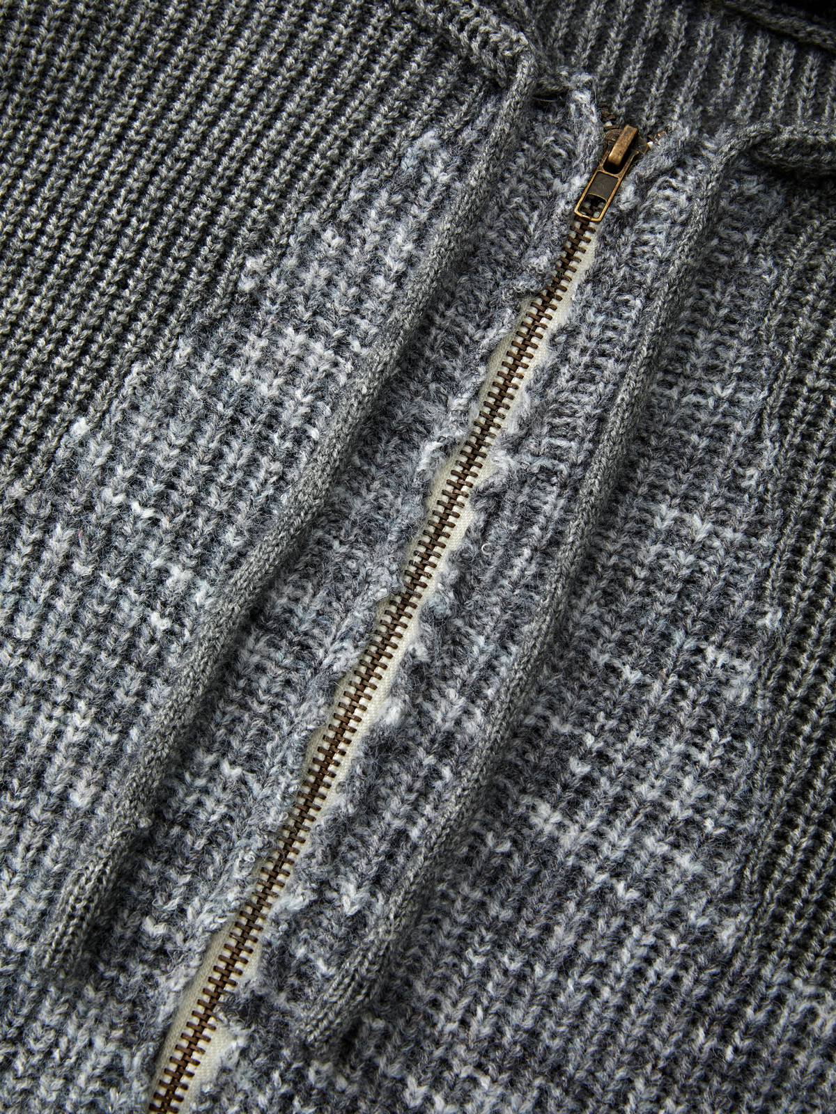 Star Jacquard Zip Up Hooded Knit Cardigan