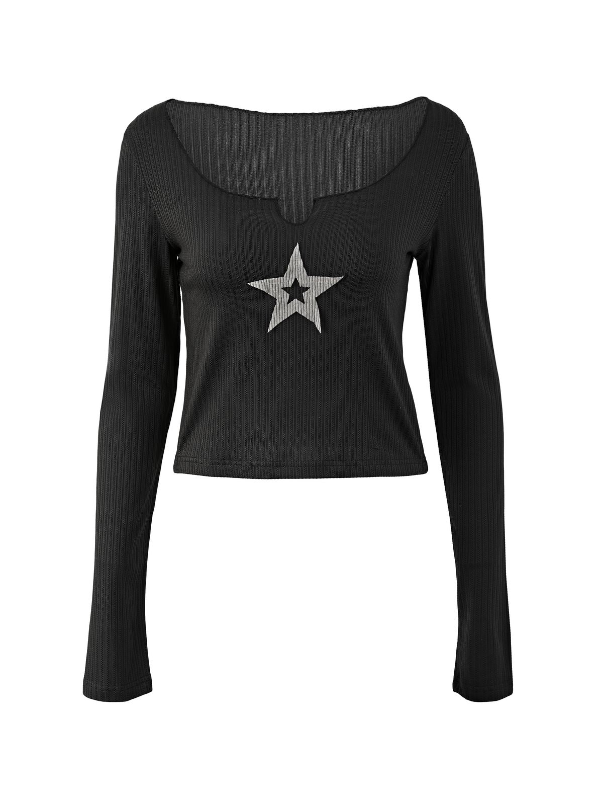 Star Patch Long Sleeve Knit Crop Top