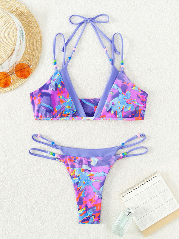 Patchwork Floral Strappy Bikini Set