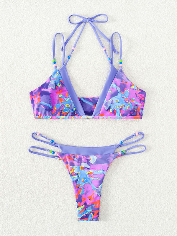 Patchwork Floral Strappy Bikini Set