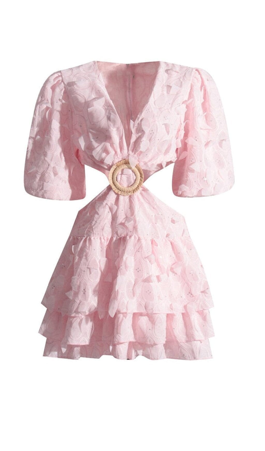 FRILL CUTOUT TRIM MINI DRESS IN PINK