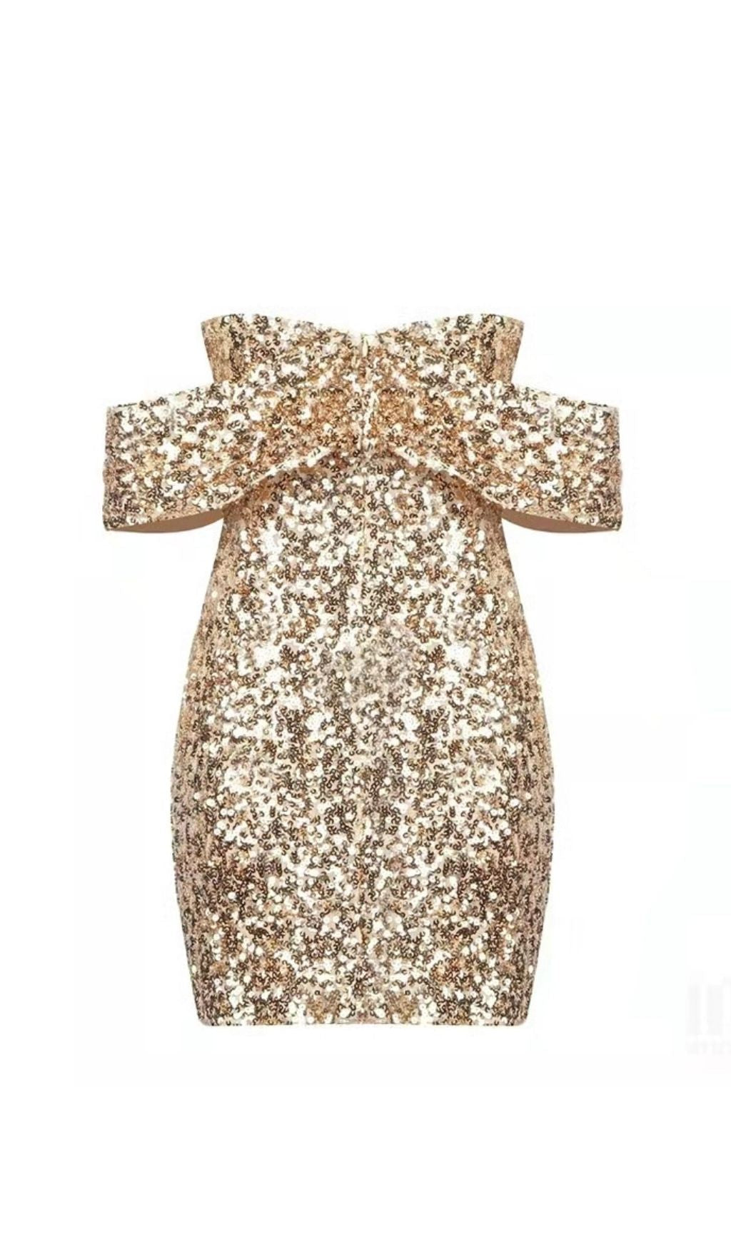 GOLD SEQUIN STRAPLESS MINI DRESS