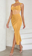 Neckholder-Bandage-Midikleid in Gelb