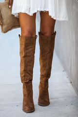 Faux Suede Chunky Heel Tall Boots