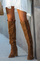 Faux Suede Chunky Heel Tall Boots