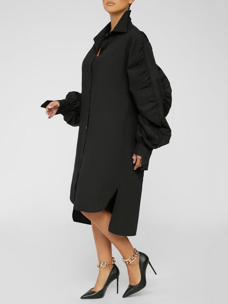 Turndown Collar Long Sleeve Shirt Dresses