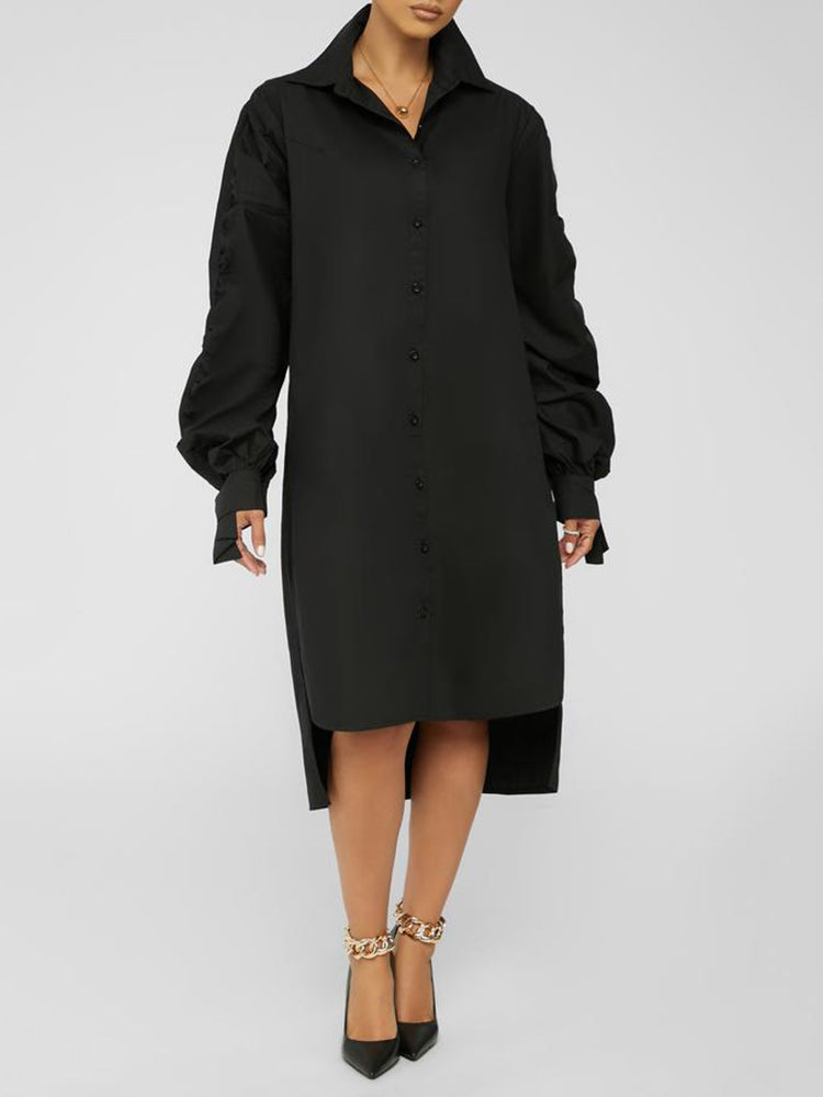 Turndown Collar Long Sleeve Shirt Dresses