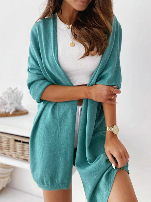 Solid Color Mid-length Cardigan