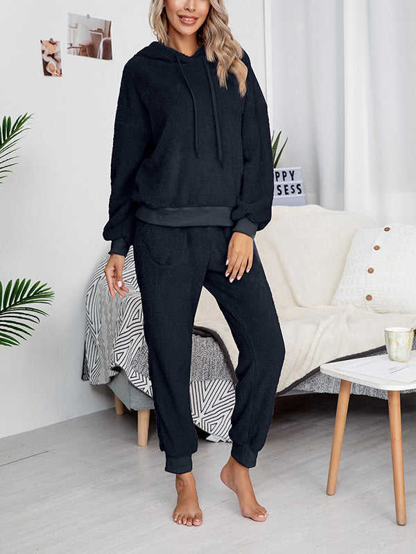 Solid Hooded Two-Piece Lounge Set