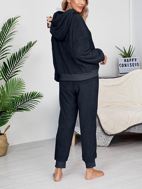 Solid Hooded Two-Piece Lounge Set