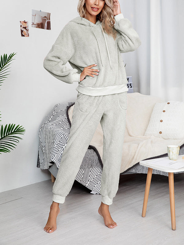 Solid Hooded Two-Piece Lounge Set