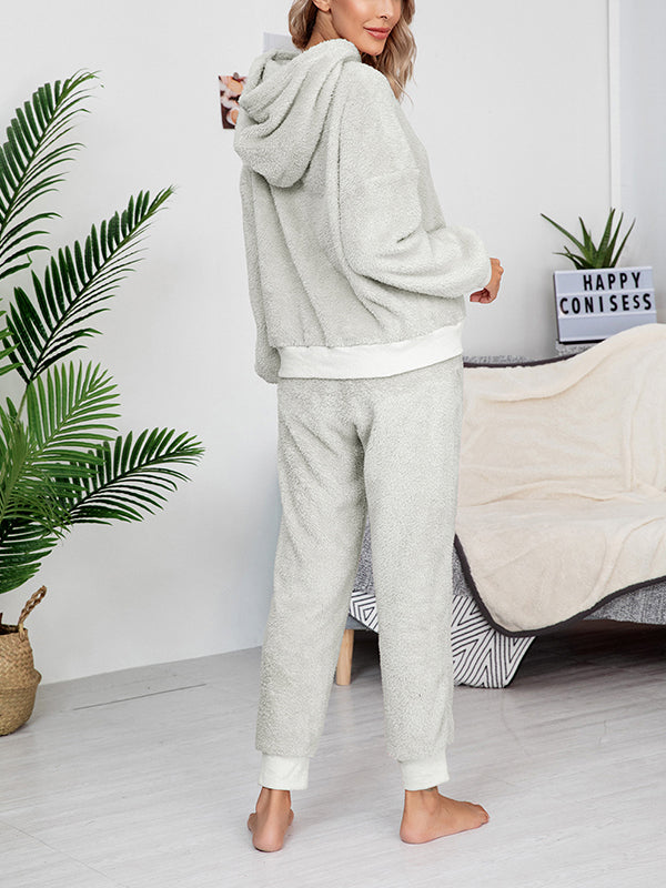 Solid Hooded Two-Piece Lounge Set