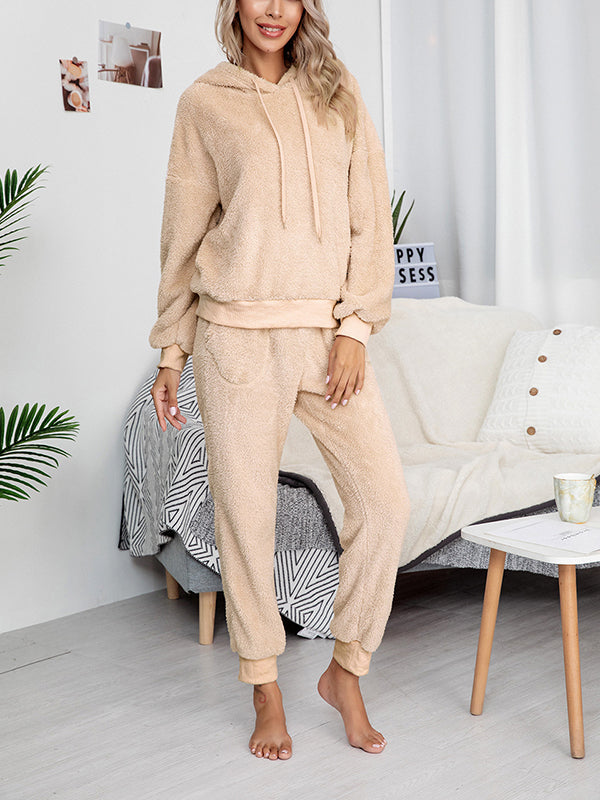Solid Hooded Two-Piece Lounge Set