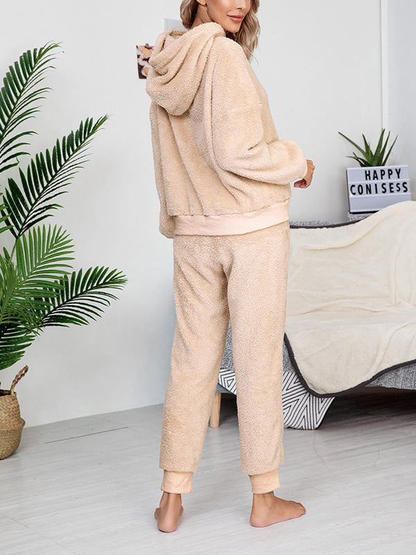 Solid Hooded Two-Piece Lounge Set